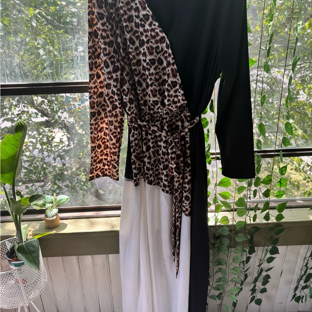 Leopard Print Black and White Wrap Dress